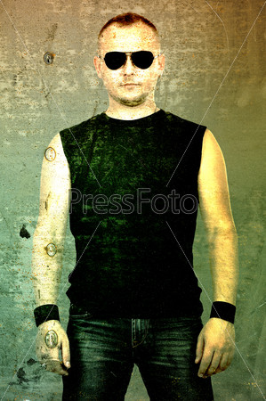 portrait of rocker boy, grunge background