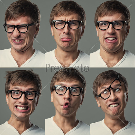 Man makes lots of crazy face emotions