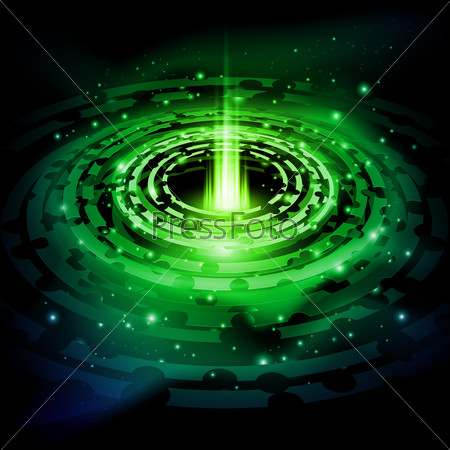 Raster version. Green space background of Saturn rings with stream of light in centre
