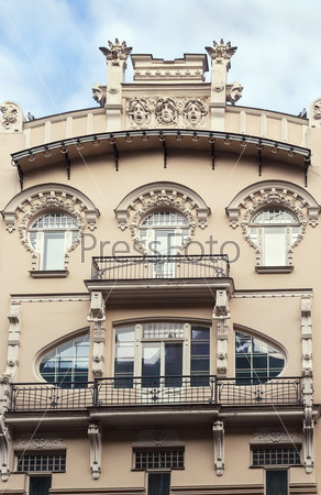 facade fragment of art Nouveau style house in the Centre of Riga, Latvia