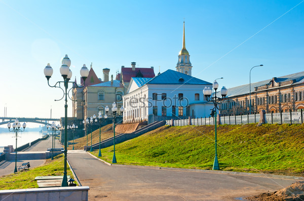 Morning walk summer day in the city of Rybinsk, Russia, stock photo