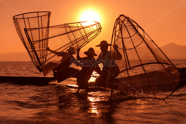 Traditional fishing by net in Burma