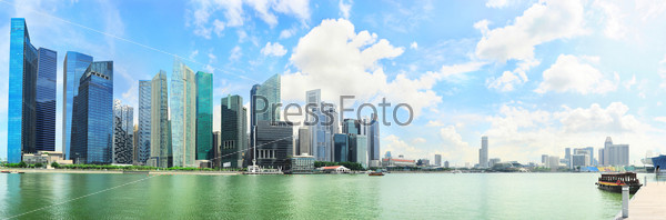 Beautiful panoramic view of Singapore business center on sunny day, stock photo
