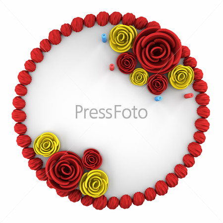 top view of round birthday cake with candles isolated on white background