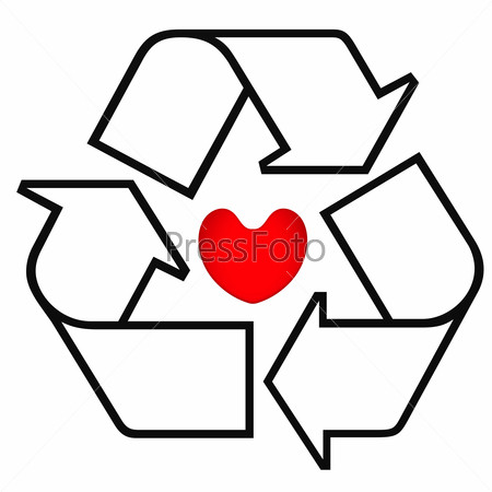 Символ сердца в знаке вторичной переработки