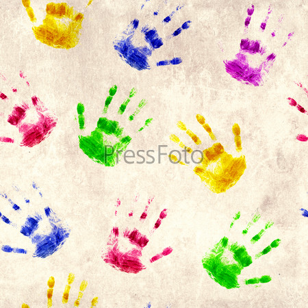 Seamless texture paper with prints of human hands
