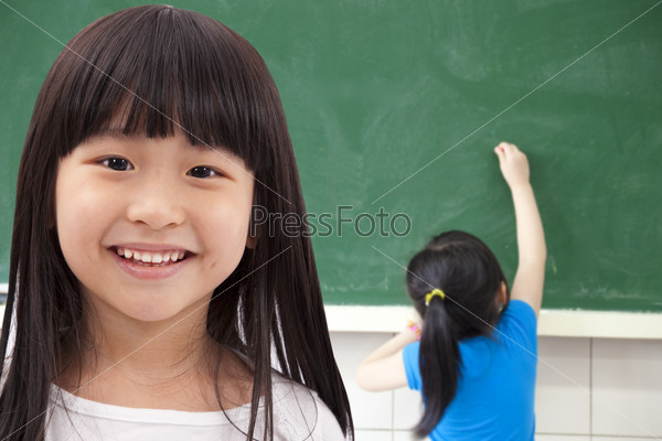 happy asian student girls at school classroom