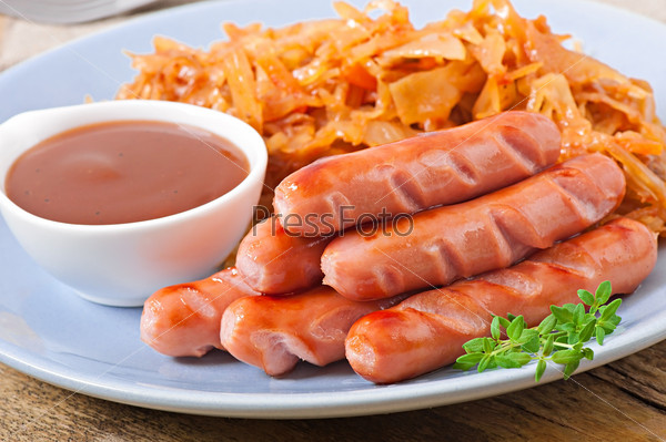 Sausages and fried cabbage