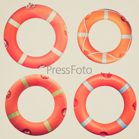 Vintage retro looking Collage of  life buoy for safety at sea