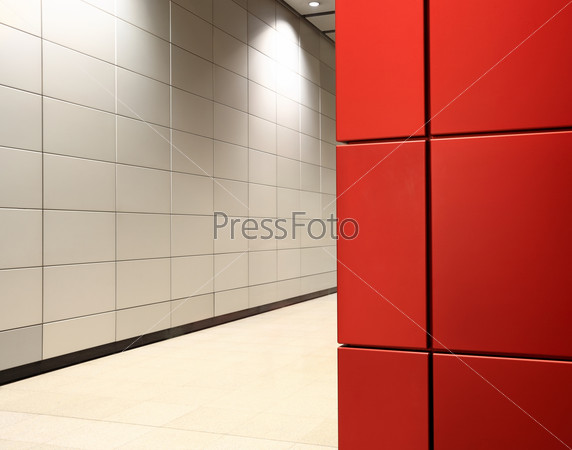 Modern corridor and red metal wall