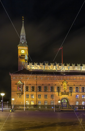 Evening. Copenhagen City Hall is situated on The City Hall Square in central Copenhagen.The current building was inaugurated in 1905