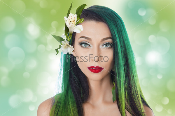 mermaid with green hair with flowers Alstroemeria