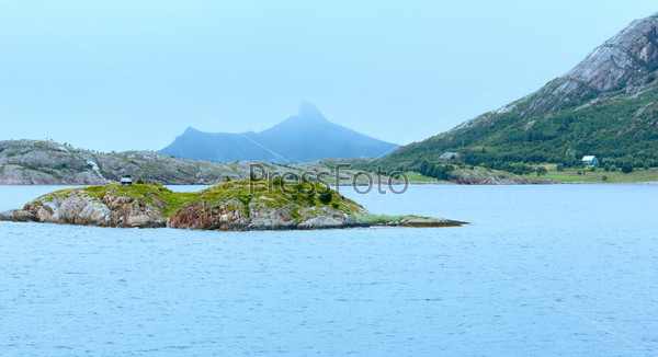 Ranfjorden Fjord summer cloudy view from ferry (Norway), stock photo