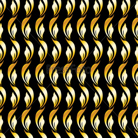 Raster version. Seamless floral pattern in golden colors on black background