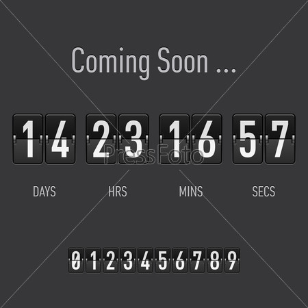 Raster version. Coming soon text with days and hours countdown in flip font