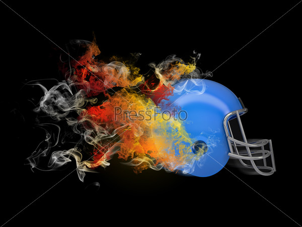 American football helmet in the colored smoke. Sport concept