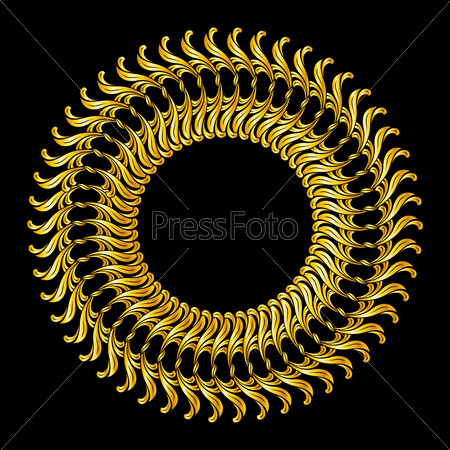 Raster version. Abstract florid pattern in gold colors on black background