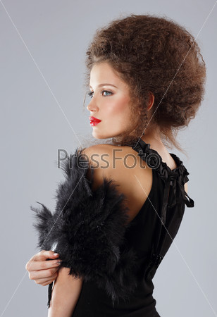 Classy woman with Frizzy Hairs in Evening Dress
