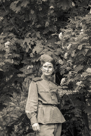Young woman in Red Army form