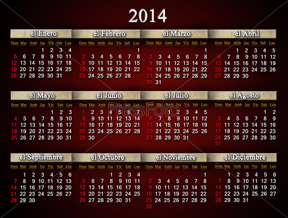 beautiful claret and unusual calendar for 2014 year in English