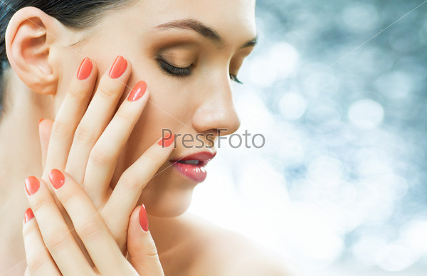 beautiful girl with red nails