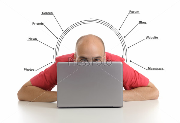man with laptop. Social media concept