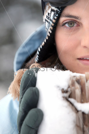 Head-shot of woman in the snow