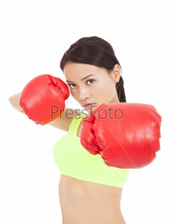 pretty Female boxer ready a fighting pose