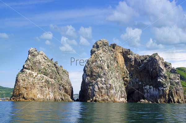 Rocks , sea and blue sky - Fox Island Russia
