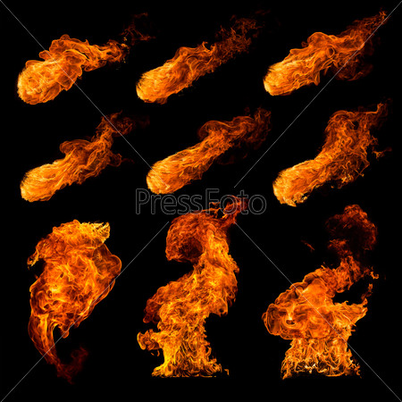 Fire set isolated on black background.