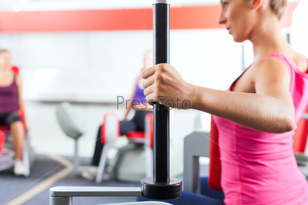 Happy, young women doing strength or sports training in gym for a better fitness, stock photo