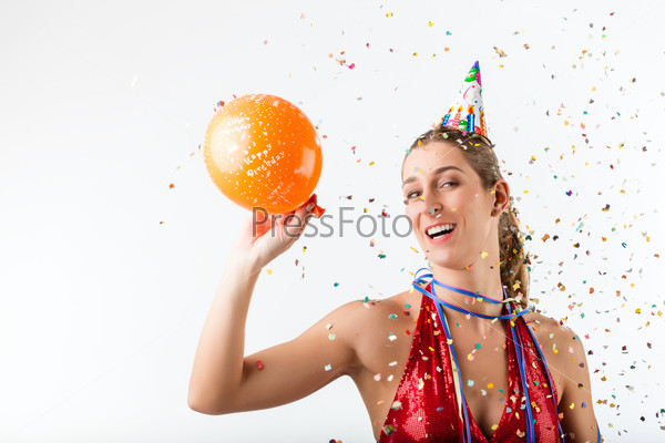 Angry Woman celebrating birthday with balloon