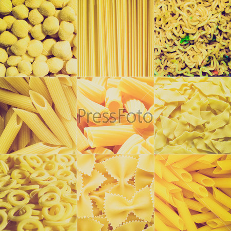 Vintage retro looking Pasta food collage useful as a background