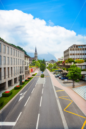 Green and beautiful streets of Vaduz town in Liechtenstein kingdom, tiny country in Europe