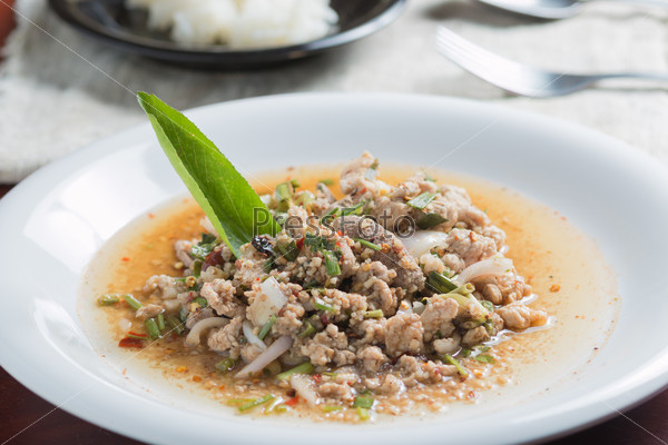 spicy minced meat salad. Thailand food, One of the most popular foods of Thailand.