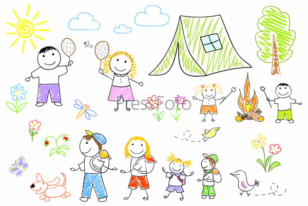 Sketch - happy family in camping
