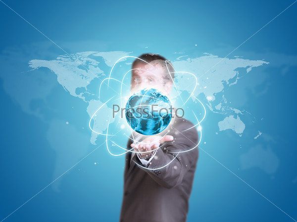 Business man hold Earth globe. Elements of this image are furnished by NASA, stock photo