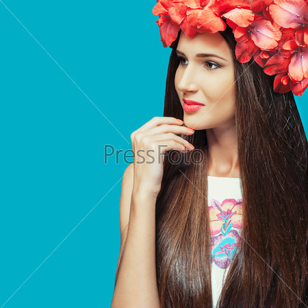 flowers in the head of a beautiful girl