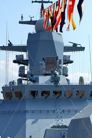 naval flags on a warship