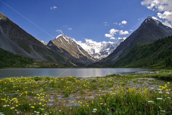 The Belukha Mountain in Altaj region in Russia and the lake Akkem in the foreground