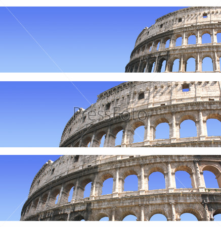 Collection of banners with Colosseum, Rome, Italy