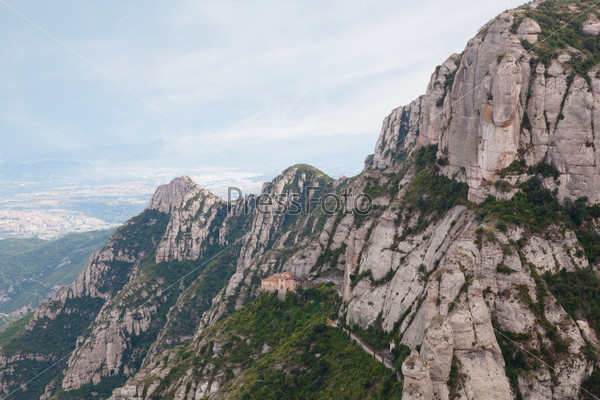 Montserrat mountain, where you can see the Cavall Bernat, the largest and best known of the Montserrat massif monoliths. Catalonia, Spain