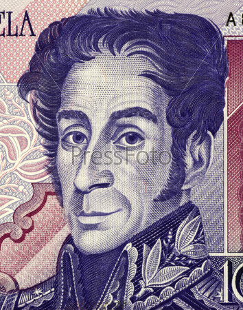 VENEZUELA - CIRCA 1998: Simon Bolivar (1783-1830) on 1000 Bolivares 1998 Banknote from Venezuela. One of the most important leaders of Spanish America\'s successful struggle for independence.