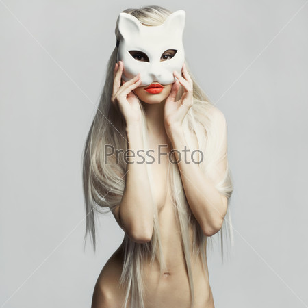Sexy blonde in cat mask