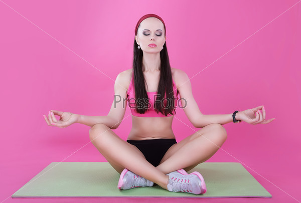 Yoga. Calm Woman Relaxing with Closed Eyes. Meditation