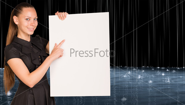 Businesswoman holding empty paper. Rain in the background, stock photo