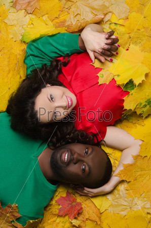 Asian and black on yellow autumn leaves