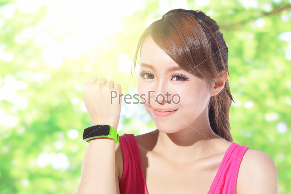 Health sport woman wearing smart watch