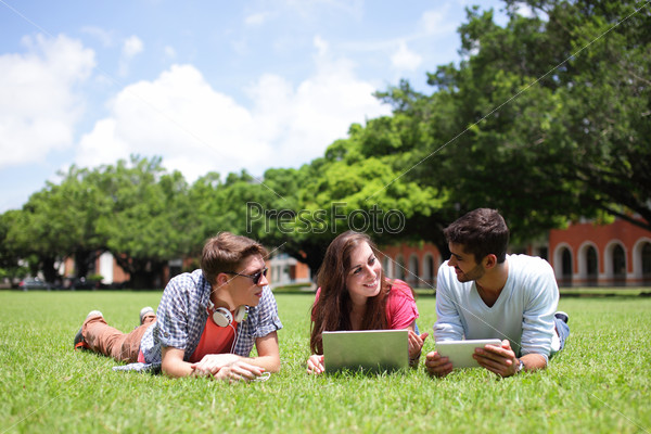 Happy College students using computer