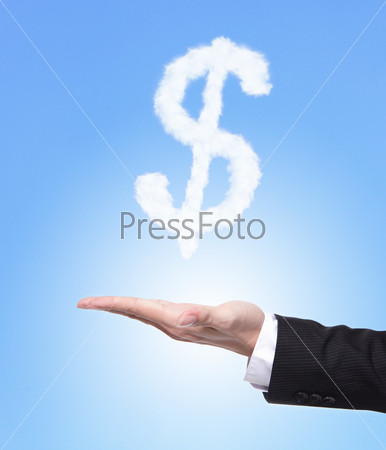 Dollar sign with business man palm